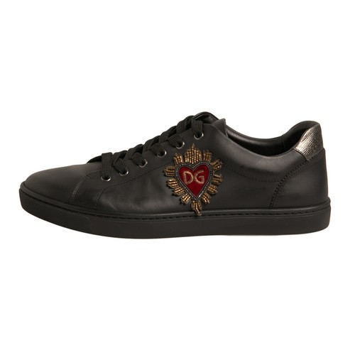 DOLCE & GABBANA Shoes Black Leather Heart Embellished Sneakers EU44 /US11 620usd