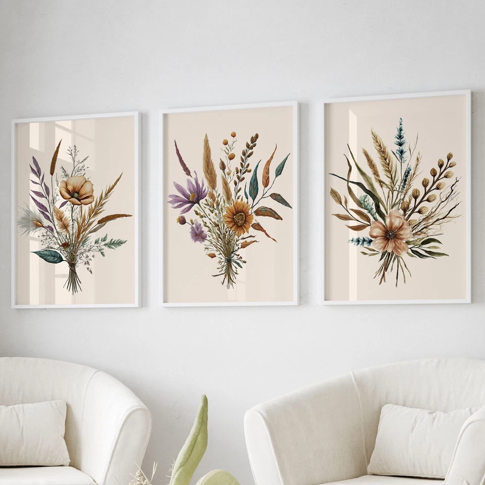 Set of 3 Boho Prints Neutral Watercolor Botanical Art Prints. Perfect Home Decor - Image 3 of 4