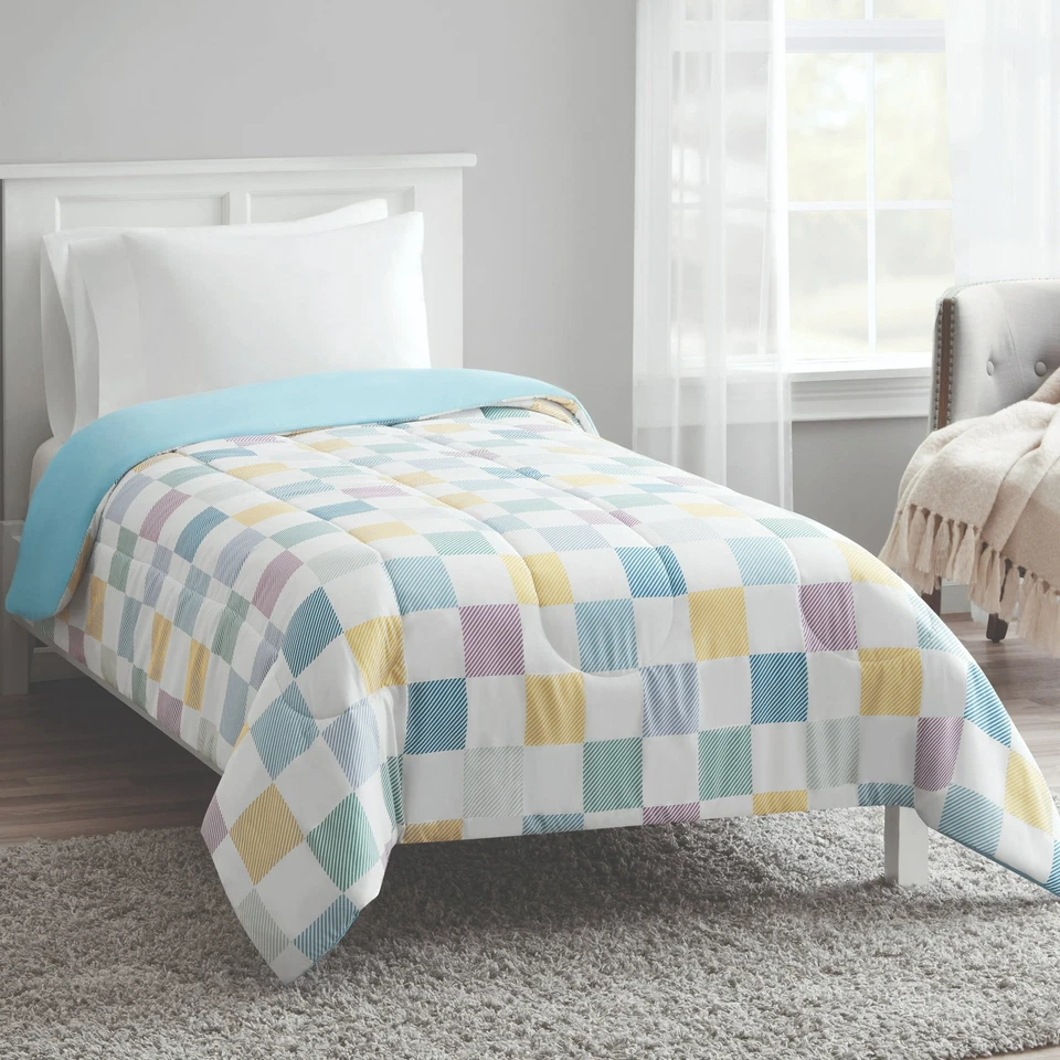Edredón reversible de microfibra Mainstays, Multi Check, TXL, adulto, unisex Foto 2 de 4