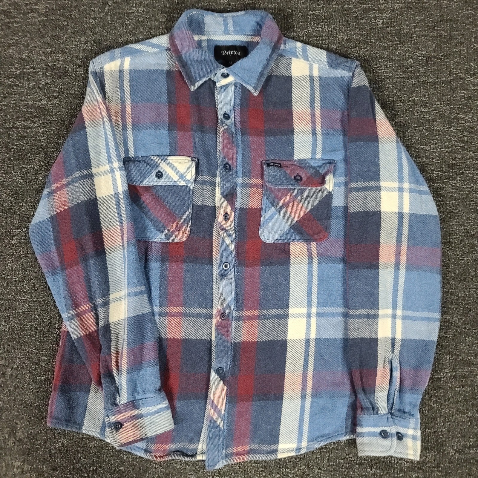 Brixton Flannel Shirt Mens Medium Plaid Button Up Heavyweight Work Overshirt-image