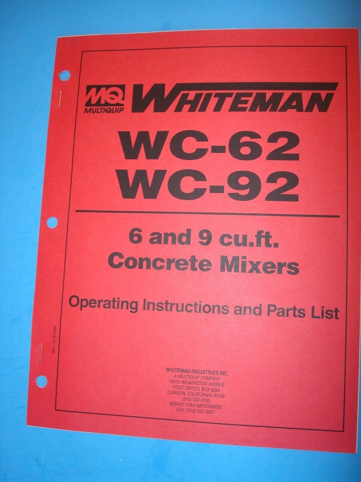 MQ Whiteman WC62 WC92 6&9 cu.ft Concrete Mixers Op.Instructions
