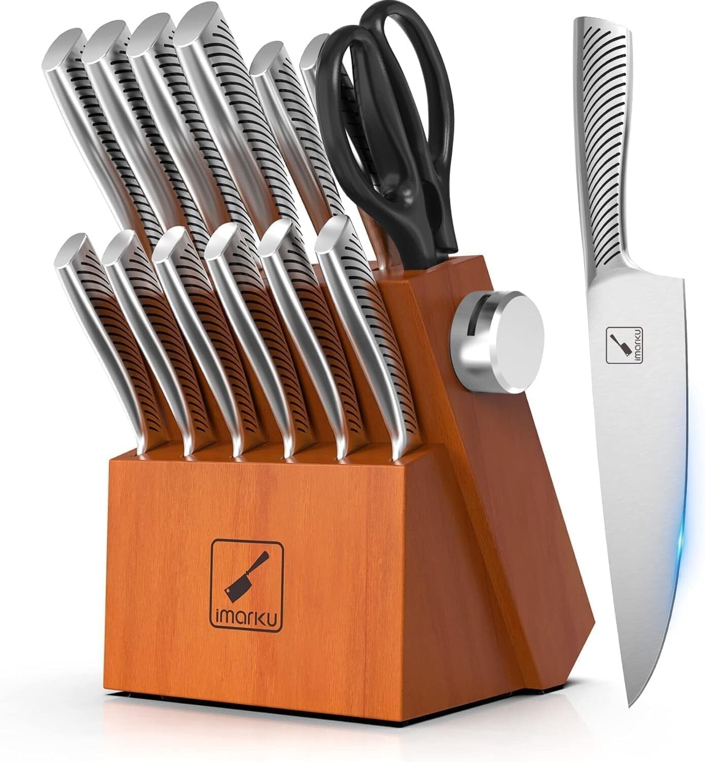 Knife Set with Block for Kitchen, 14PCS High Carbon Stainless Steel Knife Set,-image