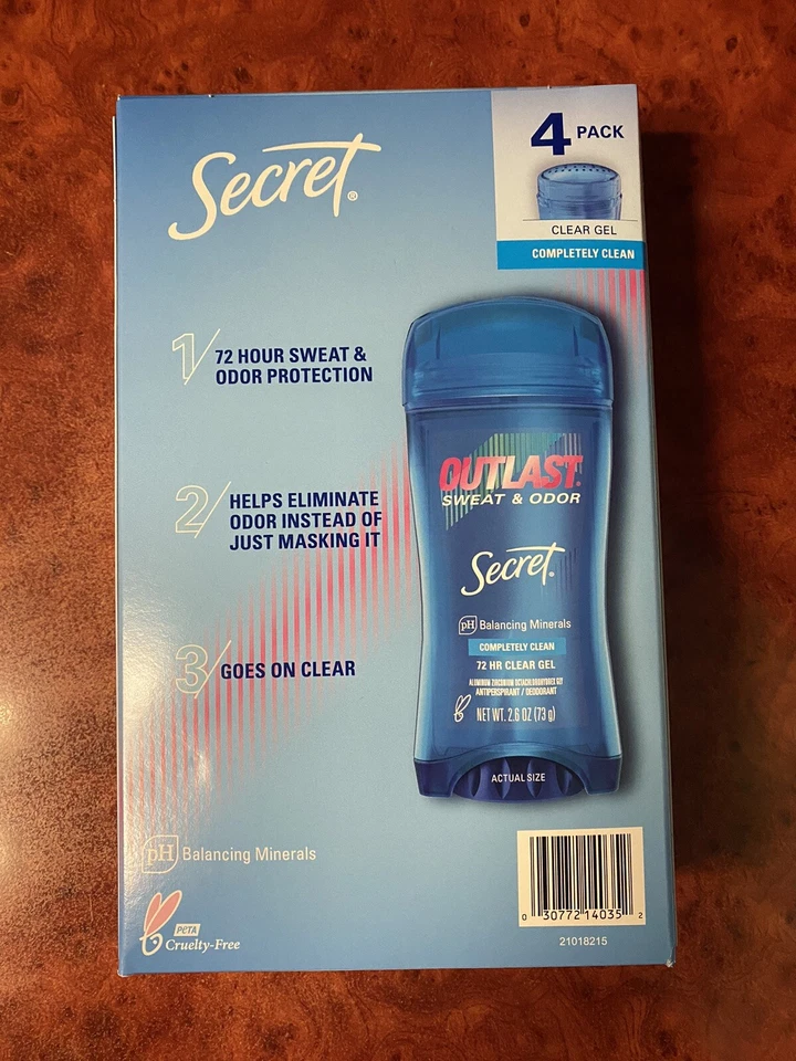 Desodorante en gel transparente Secret Outlast, completamente limpio (2,6 oz. 4 pk.) Foto 2 de 4
