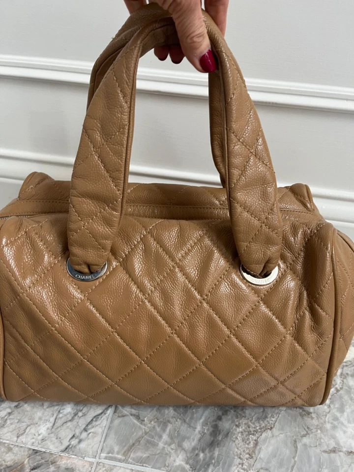 Chanel Classic Stitched CC Bowler Tan Caviar Quilted Leather Satchel Bag - Image 2 of 4