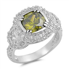 Sterling Silver 4.20 ct Green And Clear Cubic Zirconia Halo Cocktail Ring