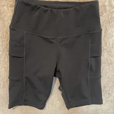 Ebb & Flow Shorts Womens Small Biker Stretch  Black Pockets Gym Active