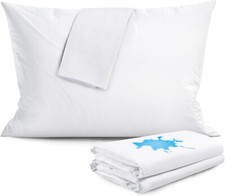 Waterproof Protector with Zipper Cotton Pillowcases Set Standard King Queen Case