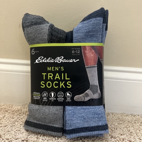 Eddie Bauer Men’s 6 Pairs Trail Socks Arch Support size 612 , Odor