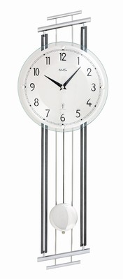 AMS 5314 Wanduhr Pendeluhr Funkpendeluhr Glas Metall-Holzstäbe kombiniert