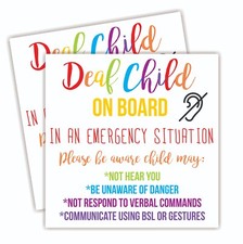 X2 Deaf Child On Board Waterproof Car Sticker Advice/Warning (W)