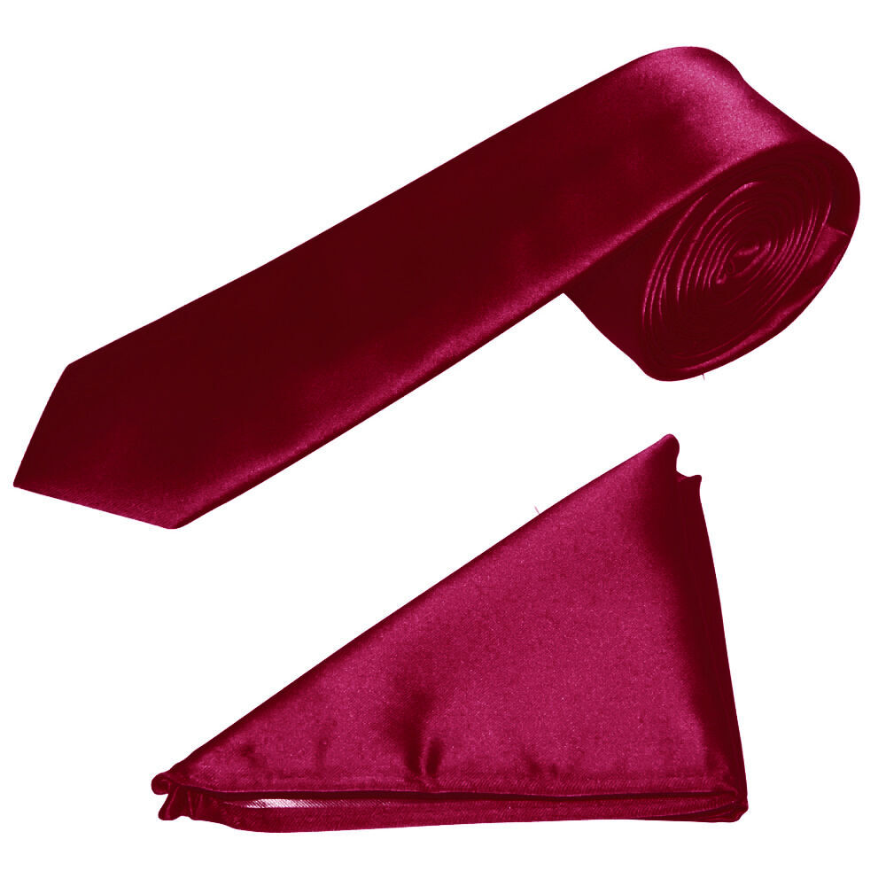 Mens Plain Skinny Men's Tie and Pocket Square Set Thin Tie Slim Tie