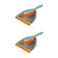2Er Kehrset Mit Gummi Handfeger Handbesen & Kehrschaufel Kehrblech Grau / Orange