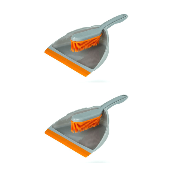 2Er Kehrset Mit Gummi Handfeger Handbesen & Kehrschaufel Kehrblech Grau / Orange-image