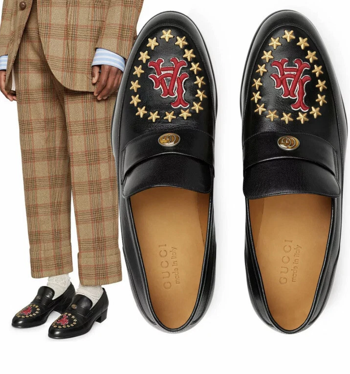 MOCASSINS EN CUIR NOIR AUTHENTIQUE.GUCCI HIGH LOOMIS NY YANKEES CHAUSSURES GUCCI US 10,5 NEUF