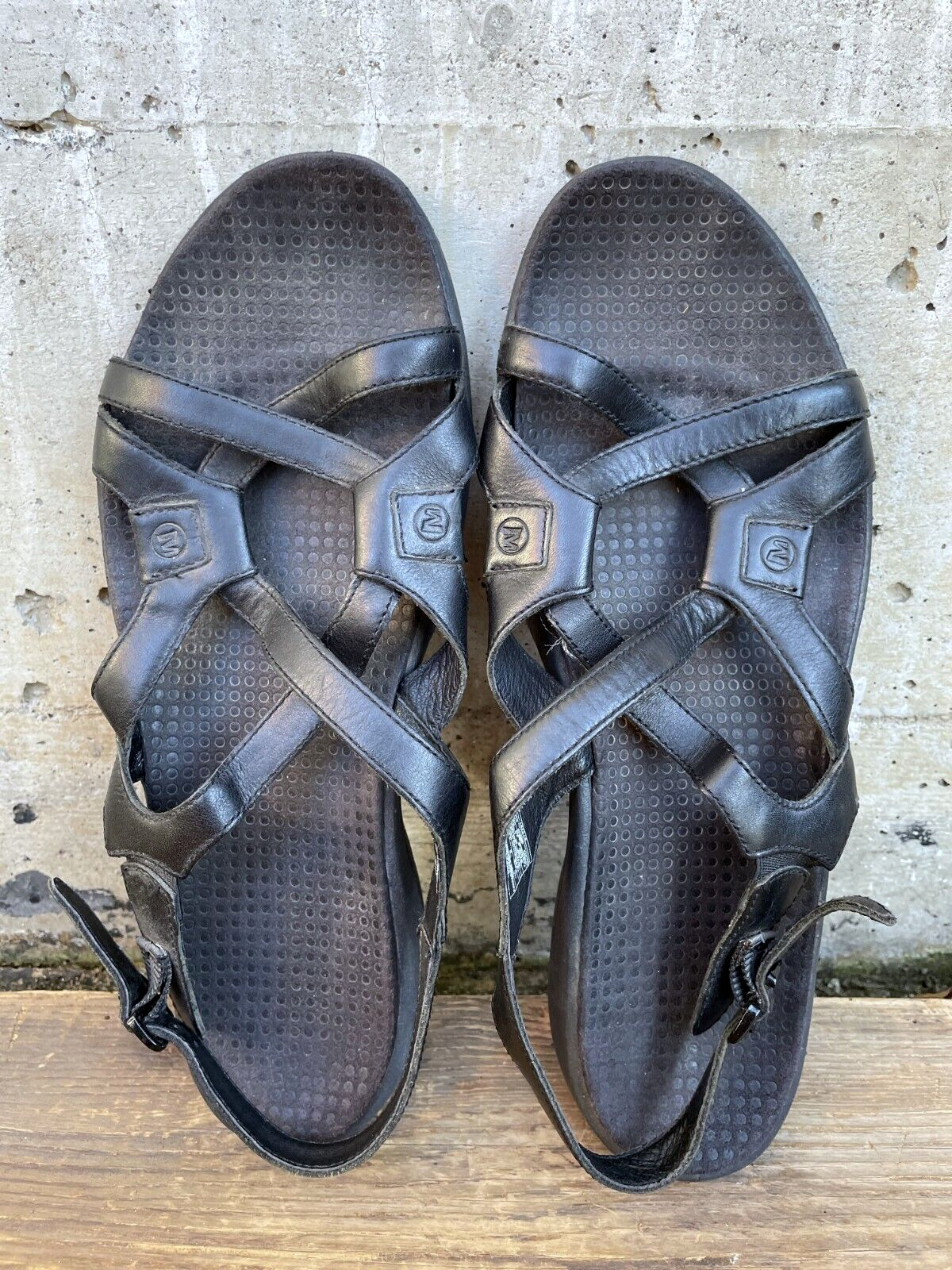 Merrell sandali donna agave neri in pelle con cinturino e cinturino taglia 10