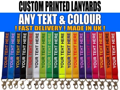 Personalised Lanyards Printed Custom ID Card Holder Any Text Colour Safety Break