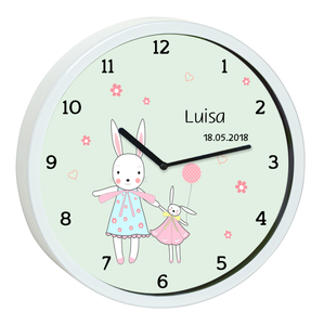 Wanduhr Kinder Hase Tiere Geburtsdatum Kinderzimmer Uhr Rosa Leise Ebay