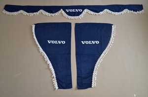 Set 3 Blue Curtains Plush Velvet With White Tassels For Volvo Trucks