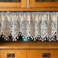 Crochet Curtain Valance for Kitchen Window Boho Curtain Tiers for Coffee Deco...