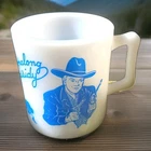 Hopalong Cassidy Blue Milk Glass 3" Tall Coffee Mug Cup Vintage 1950s