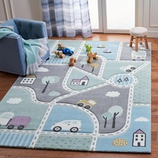 SAFAVIEH Carousel Kids 6'7"x9' Grey/Lt Blue Non-Shed Area Rug