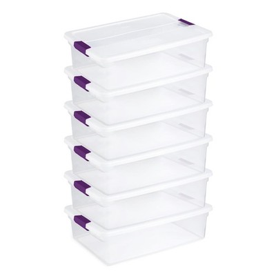 Sterilite 32 Qt ClearView Latch Storage Box, 6 Pack, Sweet Plum Handles