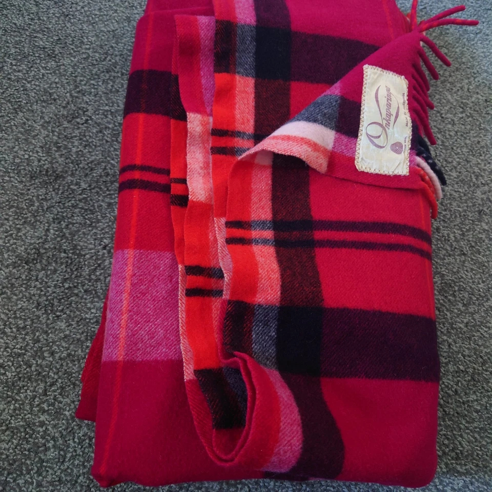 Cobertor de lã vintage Onkaparinga 160x175cm vermelho rosa xadrez feito na Austrália - Imagem 4 de 4