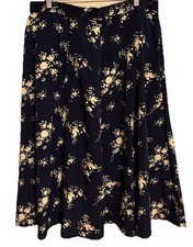 Vintage 90s Koret Navy Yellow romantic floral print feminine a line skirt sz 20