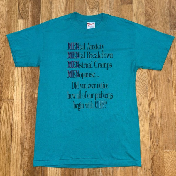 Vintage 90s Hanes Single Stitch Humor Slogan Women’s Tee Size Medium Made In USA
