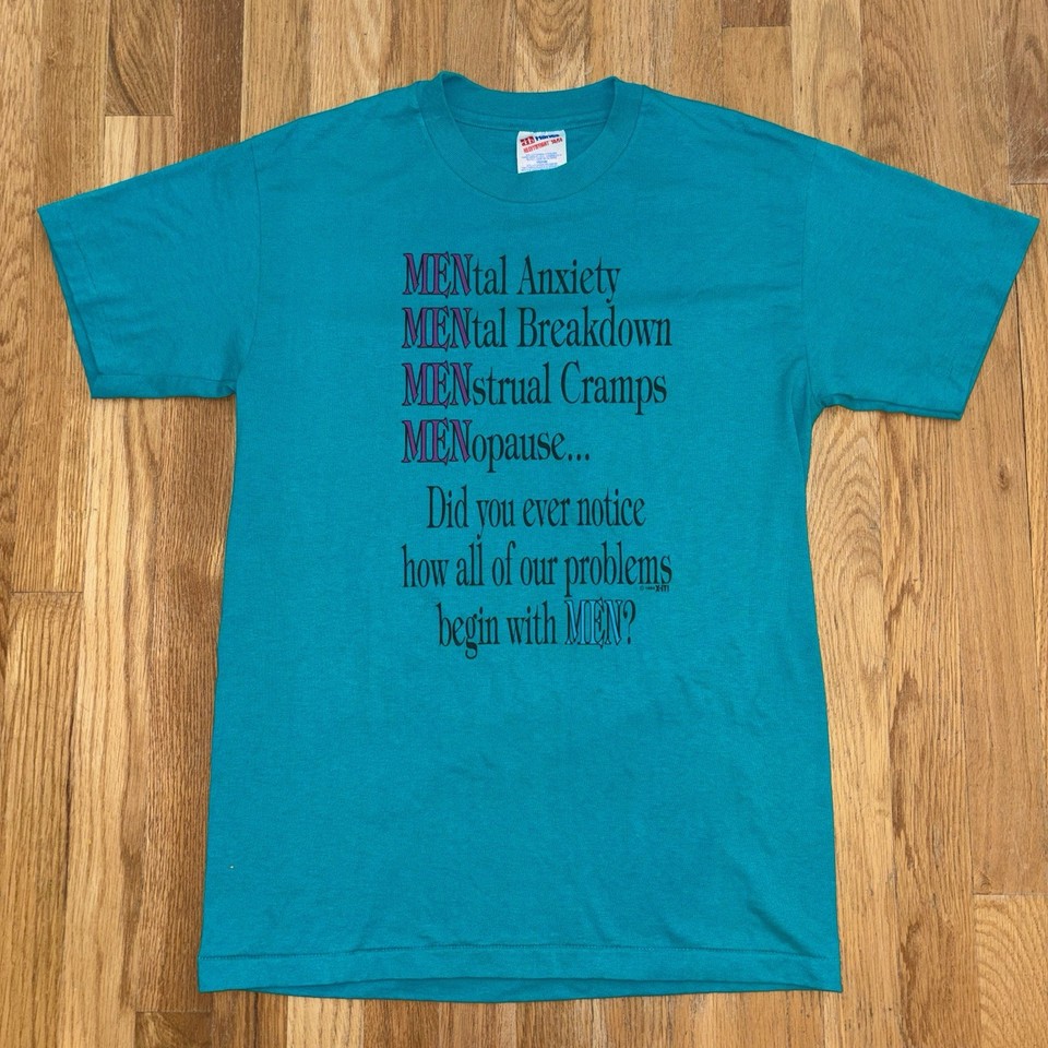 Vintage 90s Hanes Single Stitch Humor Slogan Women’s Tee Size Medium Made In USA