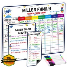 Magnetic Dry Erase Family Chore Chart 3-Pack Weekly Planner w/ Markers