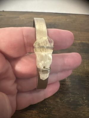 Artisan Wire Wrapped Raw Citrine Quartz Crystal Point Brass Cuff Bracelet Boho