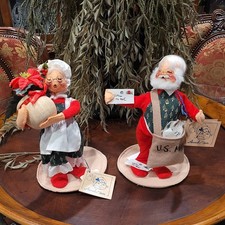 Vintage Annalee Mrs. Santa Claus w/Poinsettia 5032 & Santa with Mail 5234