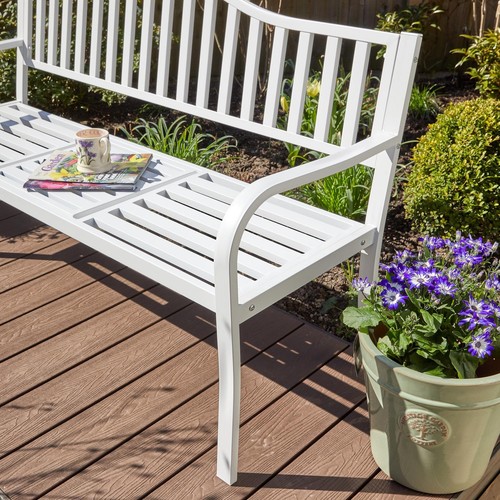 Garden Bench Loveseat White Centre Drinks Table Armrest Outdoor Patio Furniture - Picture 9 of 11