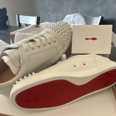 Christian Louboutin White Leather Spike Sneakers Red Sole Men's