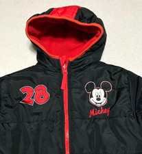 Disney Jr Mickey Mouse Sz 7 Reversible Jacket Black Puffer Red Fleece Hooded 28