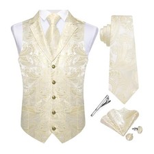 Men's Formal Suit Vest Business Formal Dress Waistcoat Vest Large Champagne