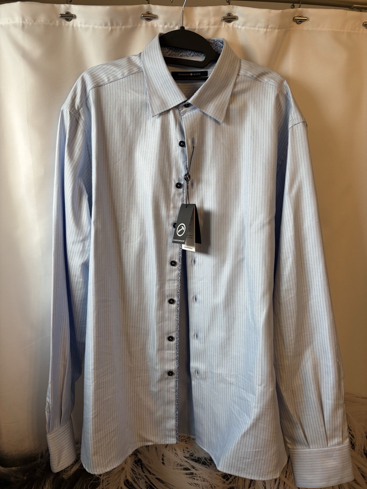 Hammer Made Limited Edition 110/207 Blue Striped Shirt.  17.5.  Xl.