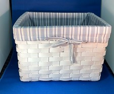 wicker basket liner White Wicker Storage Basket with Pink Floral Fabric Liner — listing 4