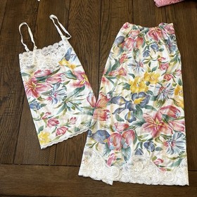 Vanity Fair Vtg Slip Camisole Set Floral Lace Antron III Nylon 38 L Women's USA