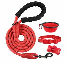 Dog Leash Combo Heavy Duty Set Incudes Collar, Bowl, Poop Bags Leashes S/L