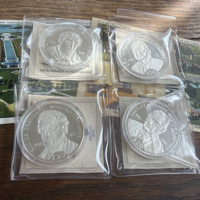 2000 Liberia $20 Presidential Silver Proof Lot of 4 (80 Grams of .999 Total)...