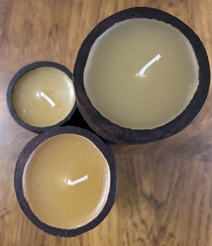 Vintage Pier 1 Tiered Bamboo Candle Holders With Candles New Tiki Set of 3 MCM - Picture 3 of 7