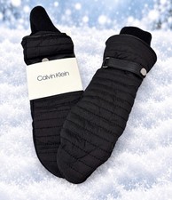 Calvin Klein Black Quilted Womens Winter Mittens Knit Cuff Buckle Cold Weather