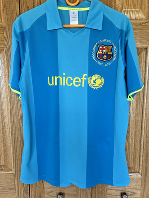 Camp Nou FCB Barcelona 1957-2007 Anniversary UNICEF Messi #19 Jersey Teal Sz MED