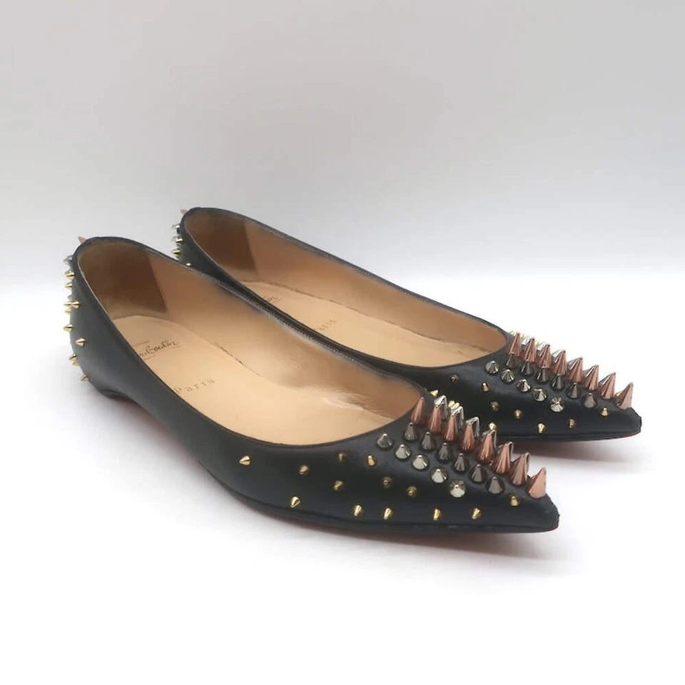 Christian Louboutin Goldoflat Puntera Punta Plana Cuero Negro Talla 38 Foto 2 de 4