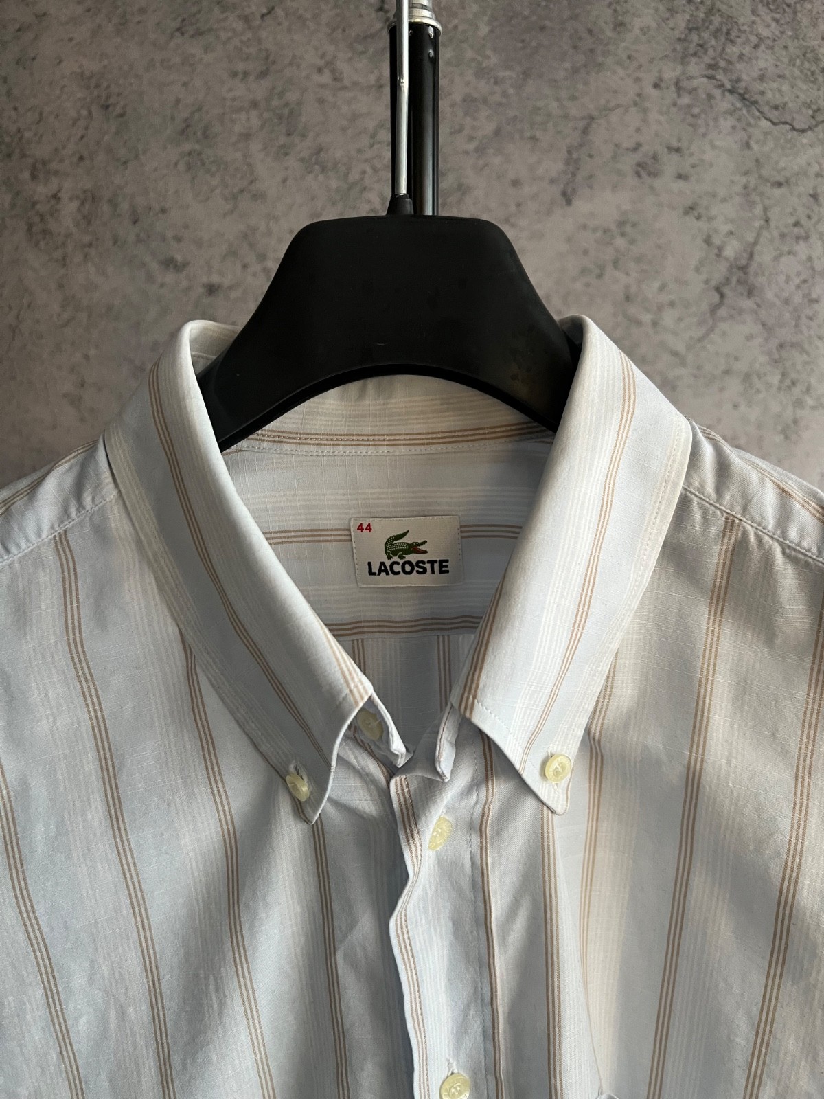 Mens Lacoste Striped Shirt Short Sleeve Size 44 Light Blue Casual thumbnail 7