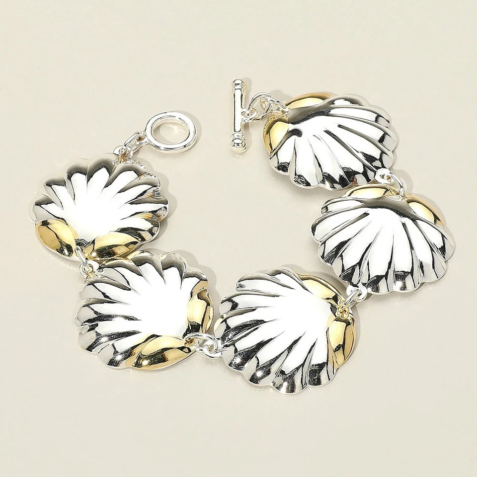 Gold and Silver Plated Shell Link  Bracelet Beach Inspired Jewelry for Women - Image 2 of 2