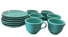 Fiesta Homer Laughlin Mugs And Saucer Sets, Turquoise, 6 Sets, 7.75 Oz Cups New