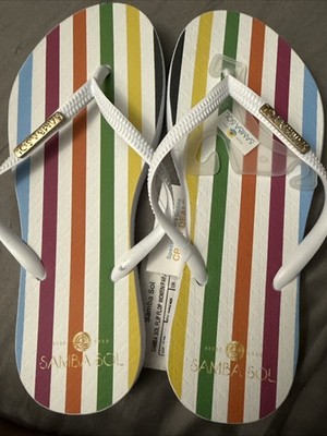 NWT SAMBA SOL Paradigm Stripes Flip Flops Sandals Slim Strap Size Women s  7/8